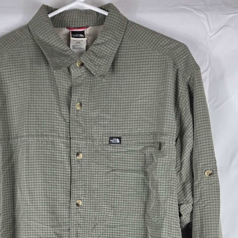 The North Face Mens Medium Olive Green Micro Check Roll Up Sleeve Hiking Shirt